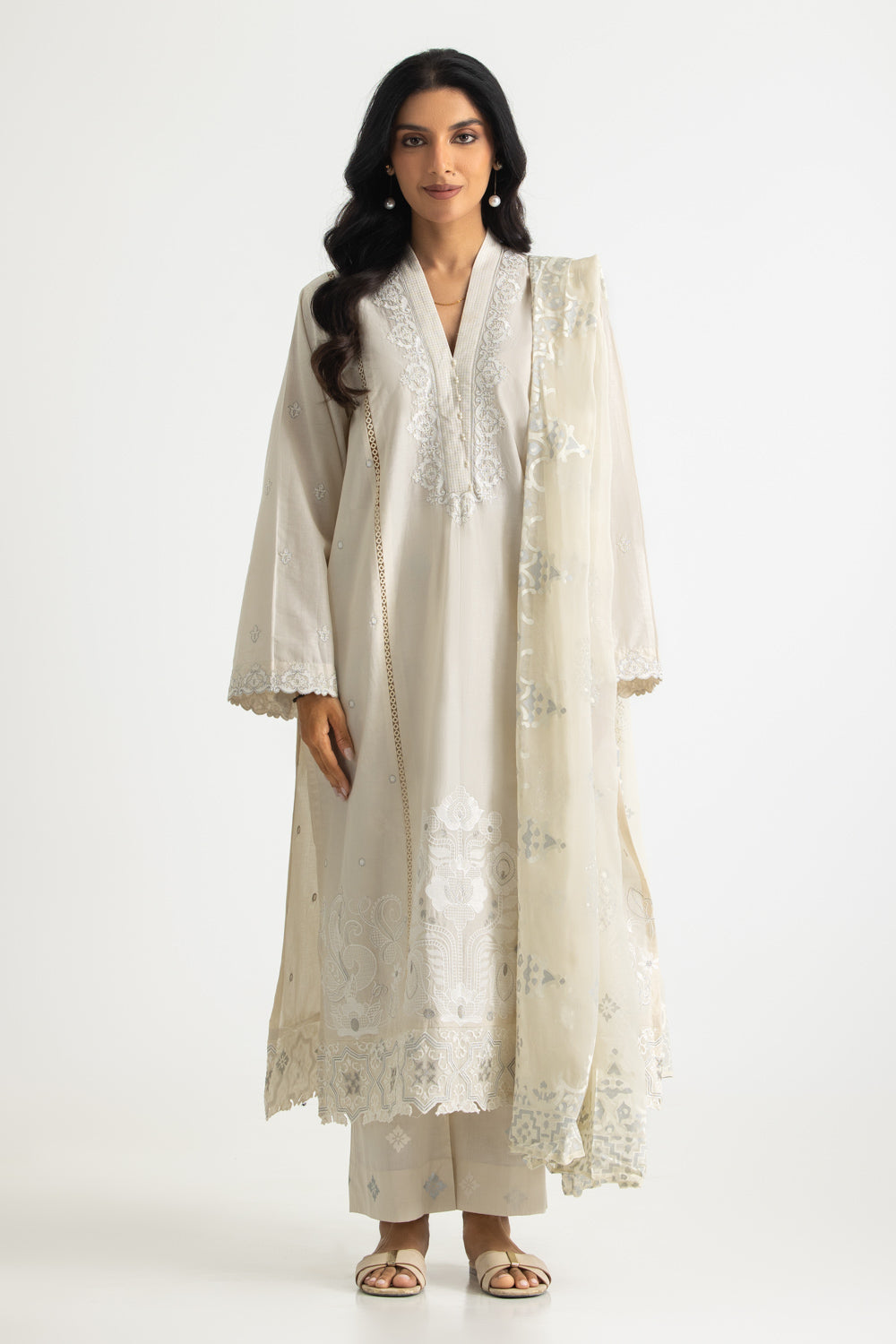 3PC Lawn Embroidered Suit With Lacquer Printed Chiffon Dupatta