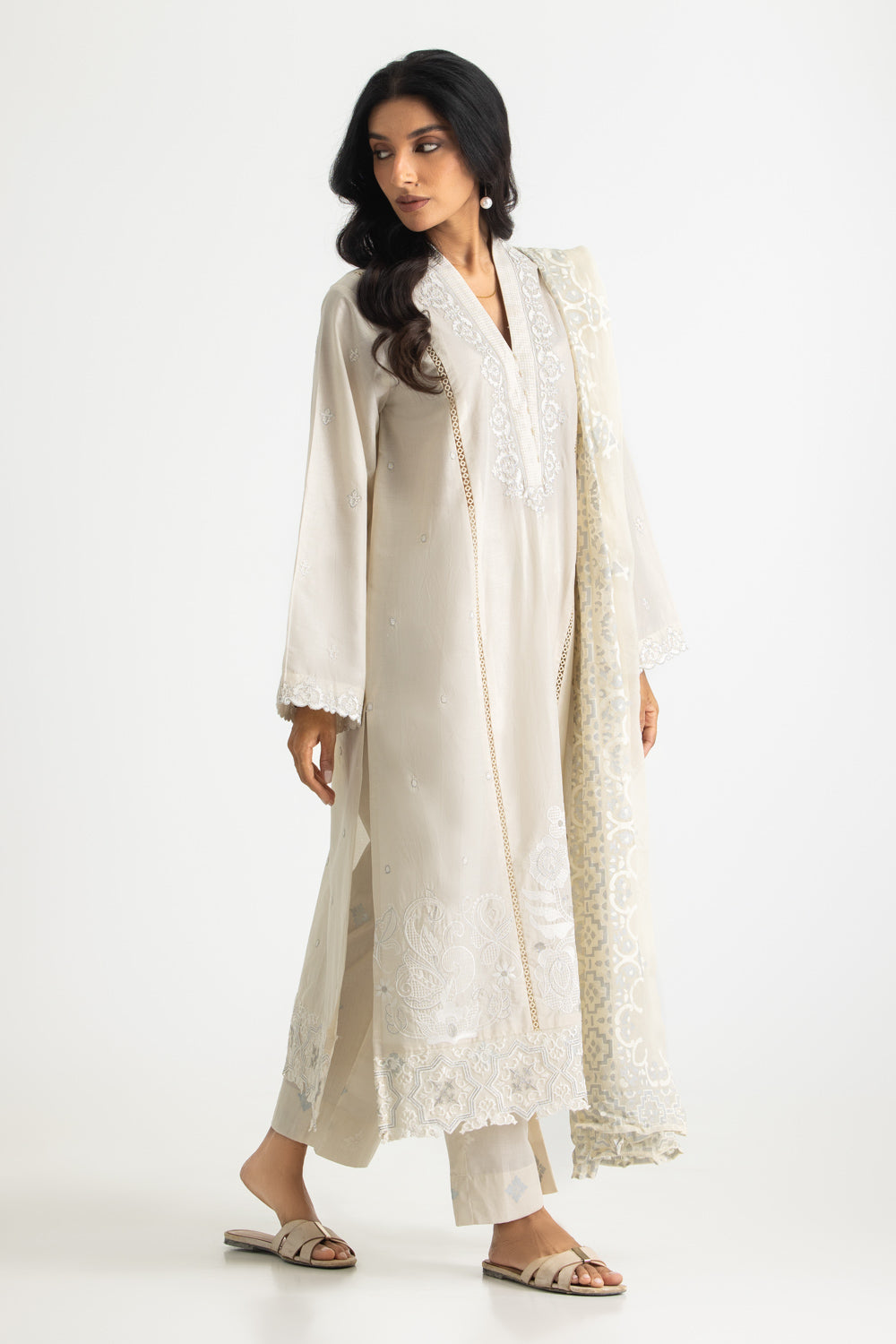 3PC Lawn Embroidered Suit With Lacquer Printed Chiffon Dupatta