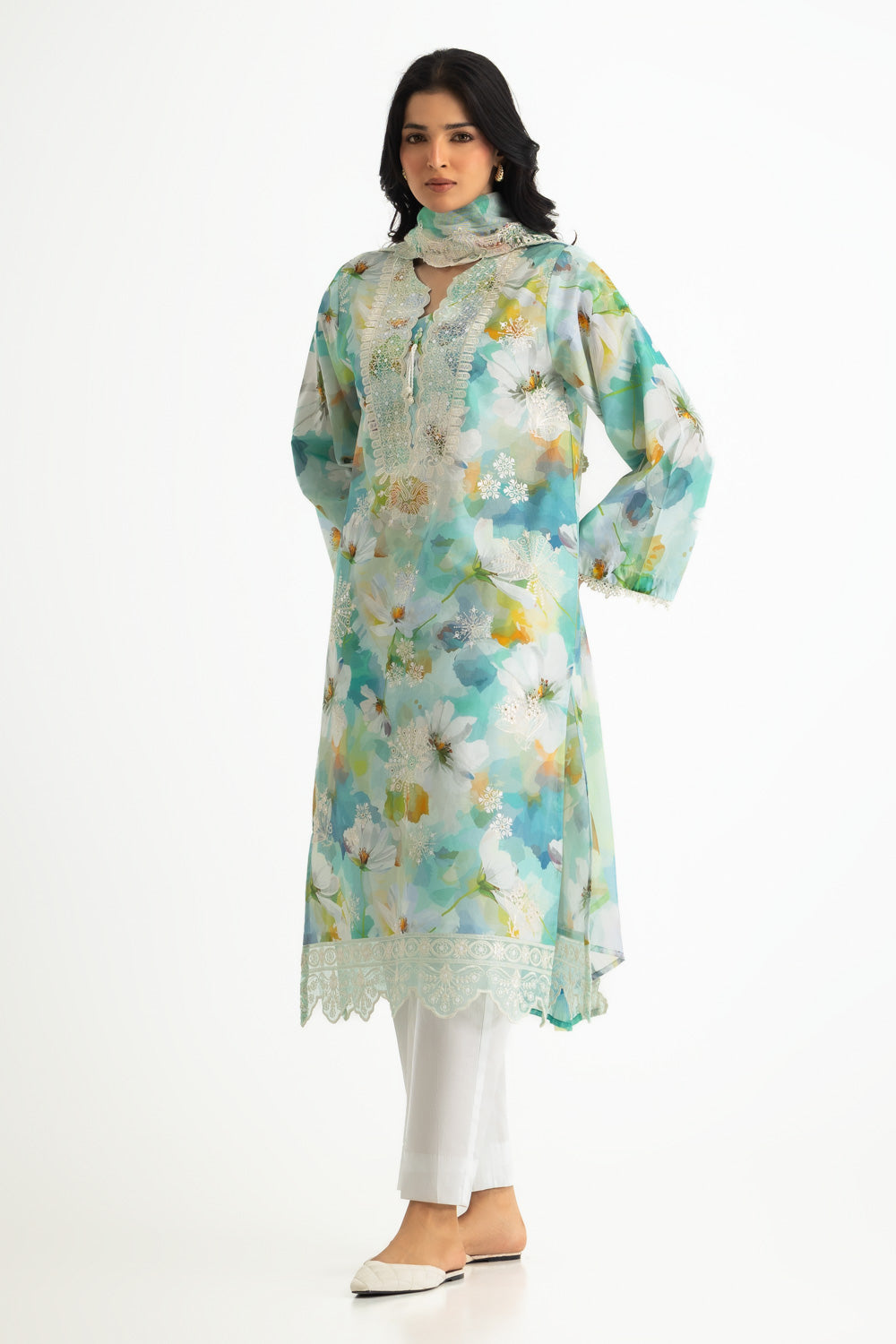3PC Lawn Embroidered Suit With Paper Cotton Embroidered Dupatta