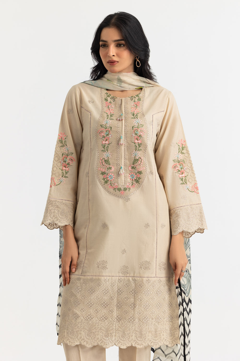 3PC Lawn Embroidered Suit With Printed Chiffon Dupatta