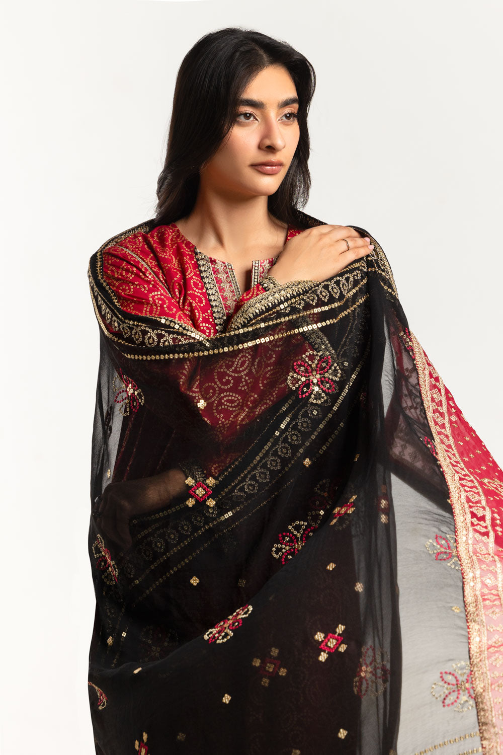 3PC Lawn Gold Printed Suit With Embroidered