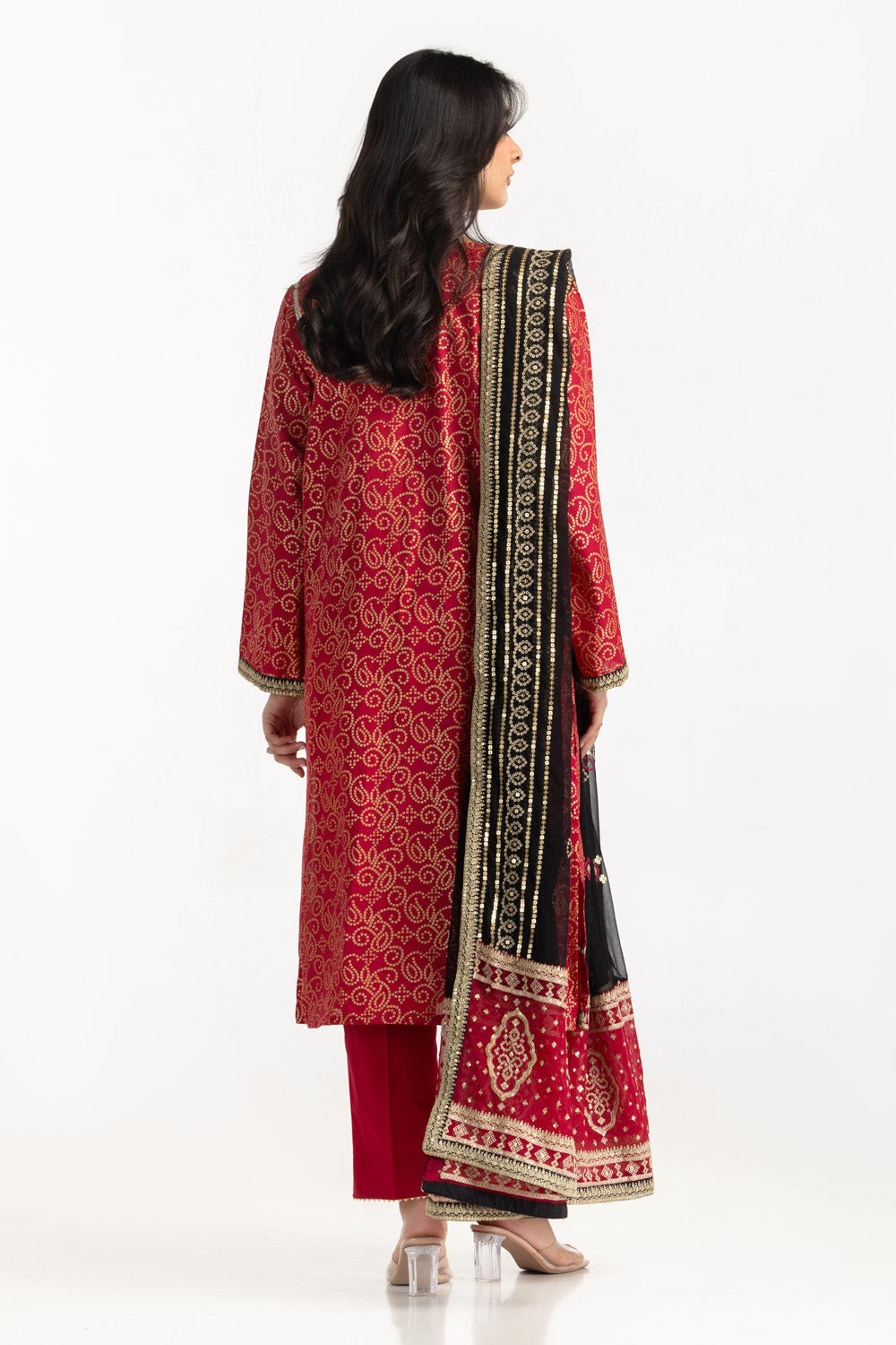 3PC Lawn Gold Printed Suit With Embroidered