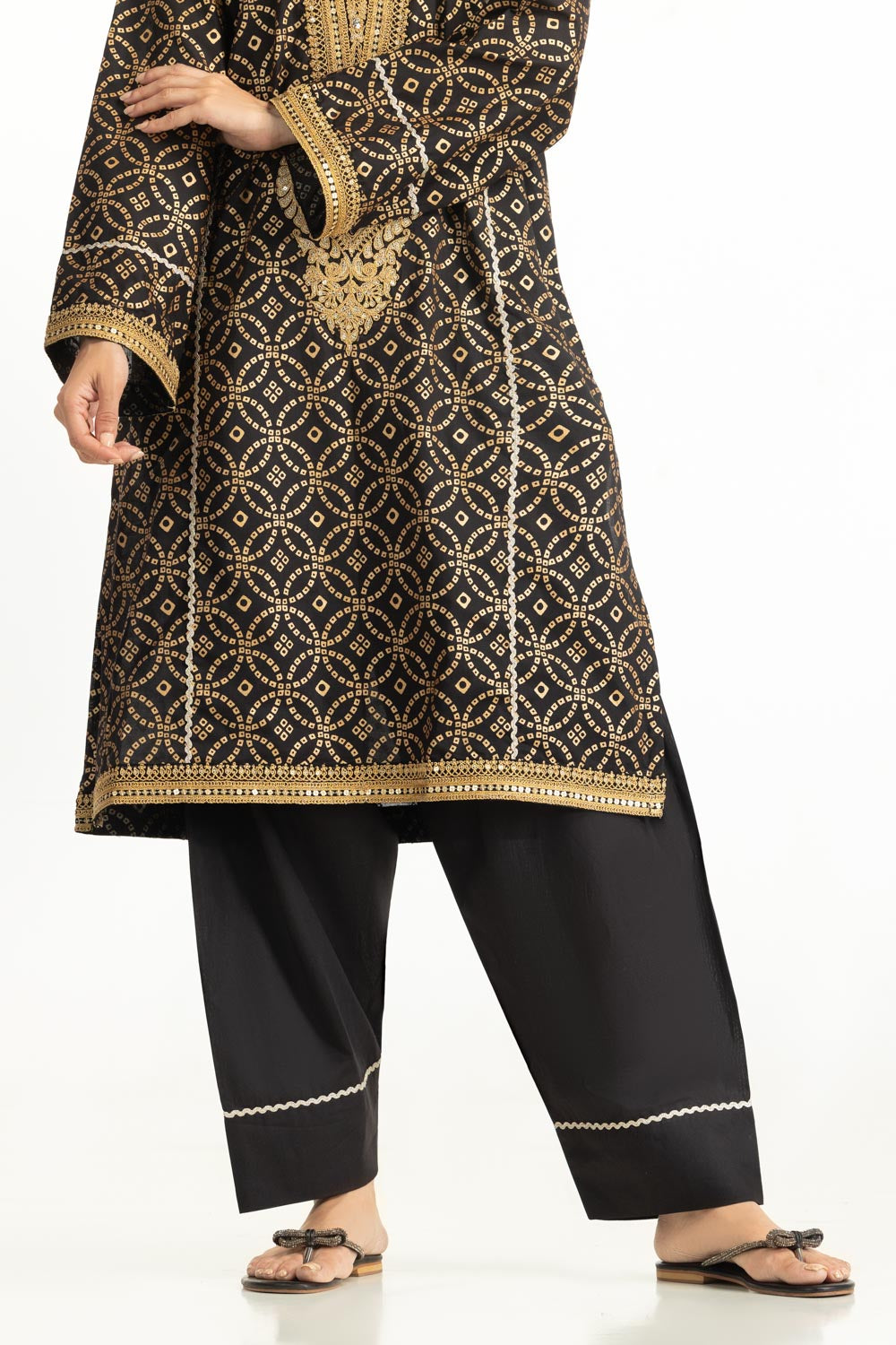 3PC Lawn Gold Printed Suit With Embroidered