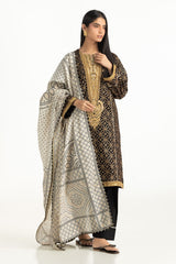 3PC Lawn Gold Printed Suit With Embroidered