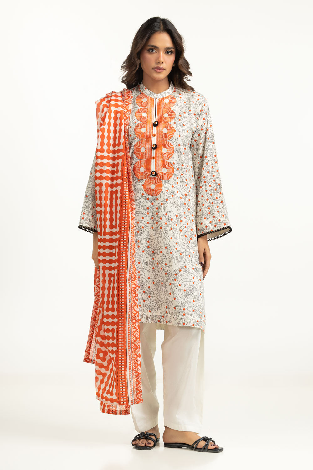 3PC Lawn Printed Suit With Embroidered