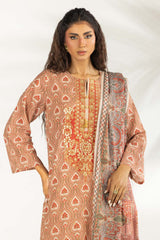 3PC Lawn Printed Suit With Embroidered