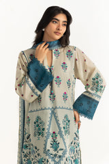 3PC Lawn Printed Suit With Embroidered