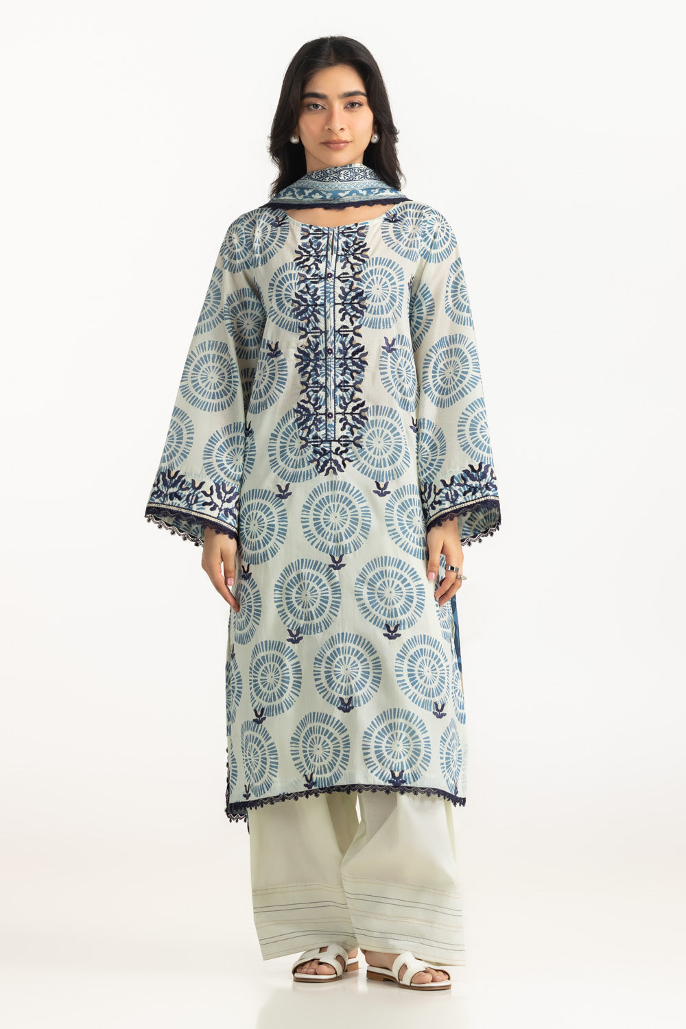 3PC Lawn Printed Suit With Embroidered