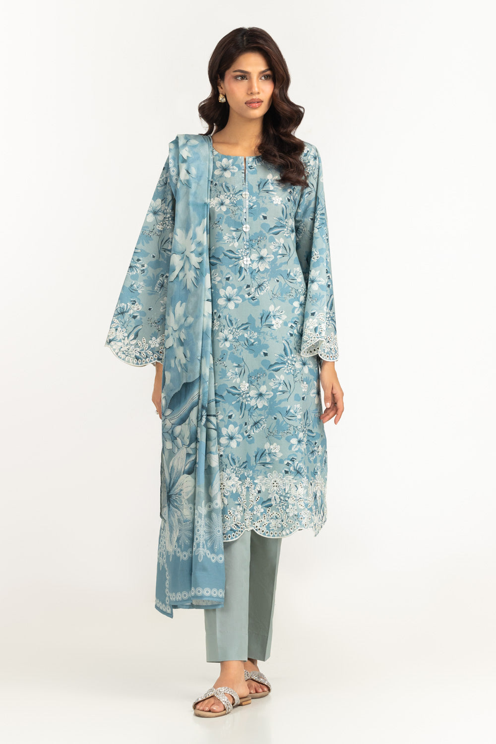 3PC Lawn Printed Suit With Embroidered
