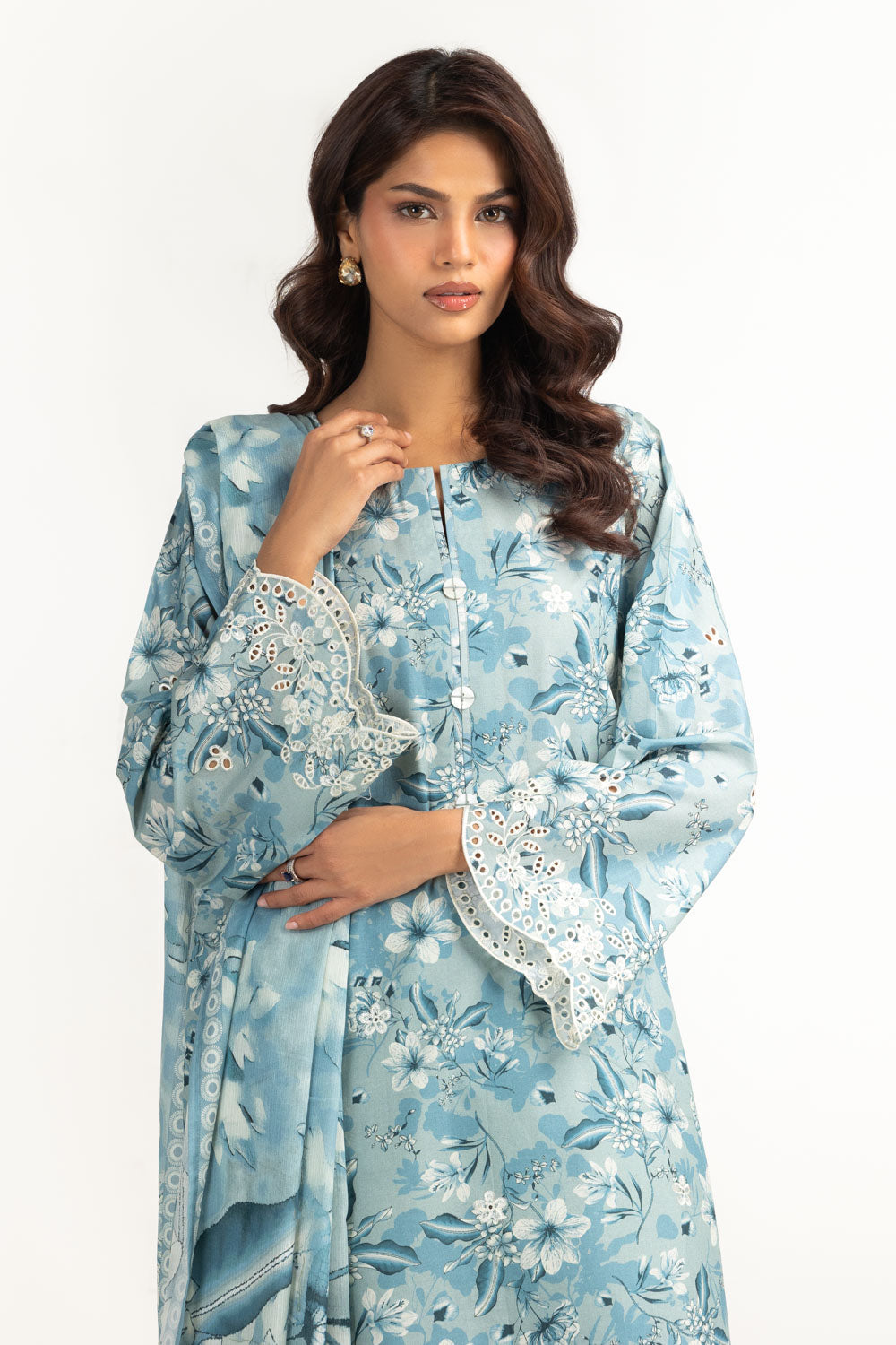 3PC Lawn Printed Suit With Embroidered