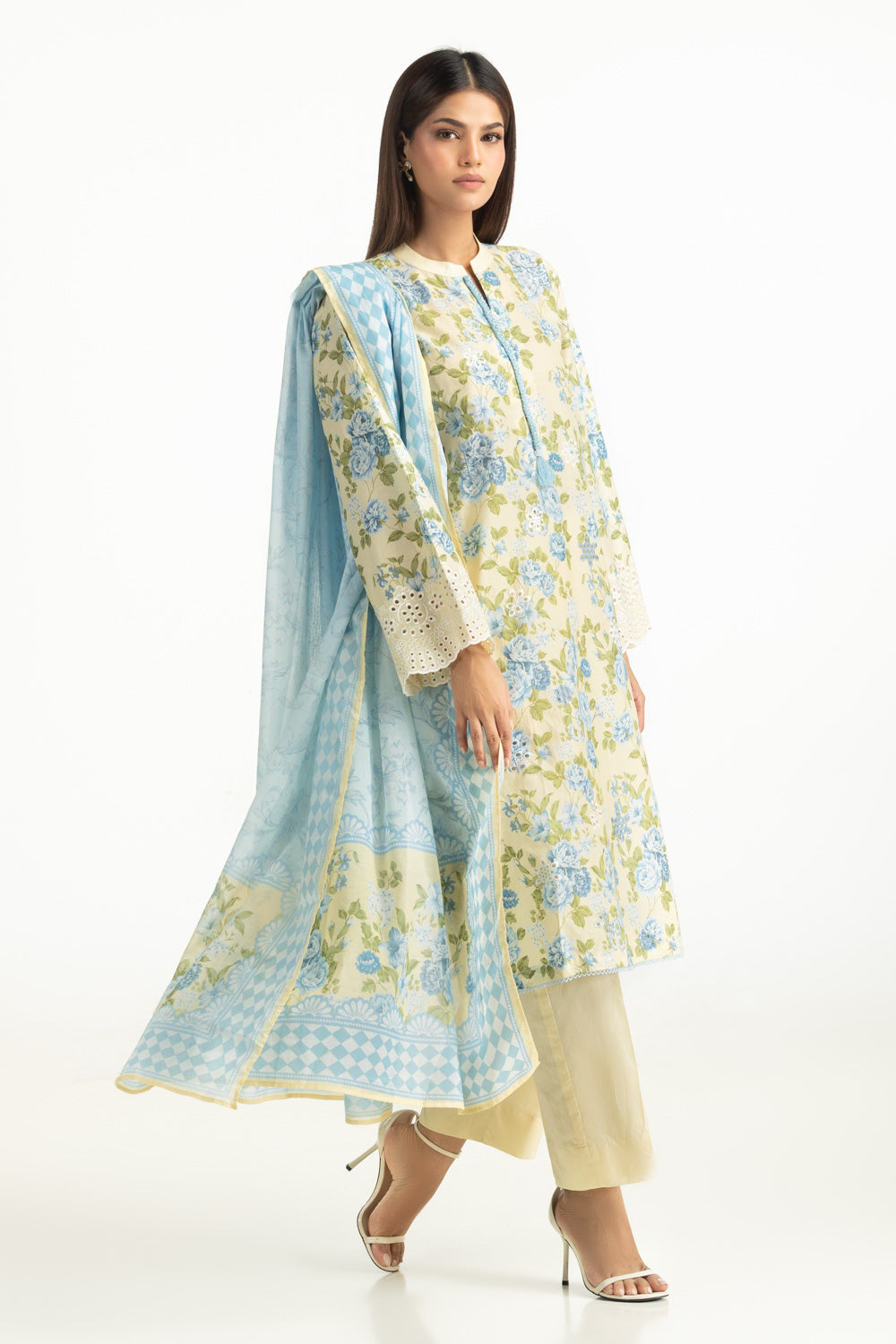 3PC Lawn Printed Suit With Embroidered