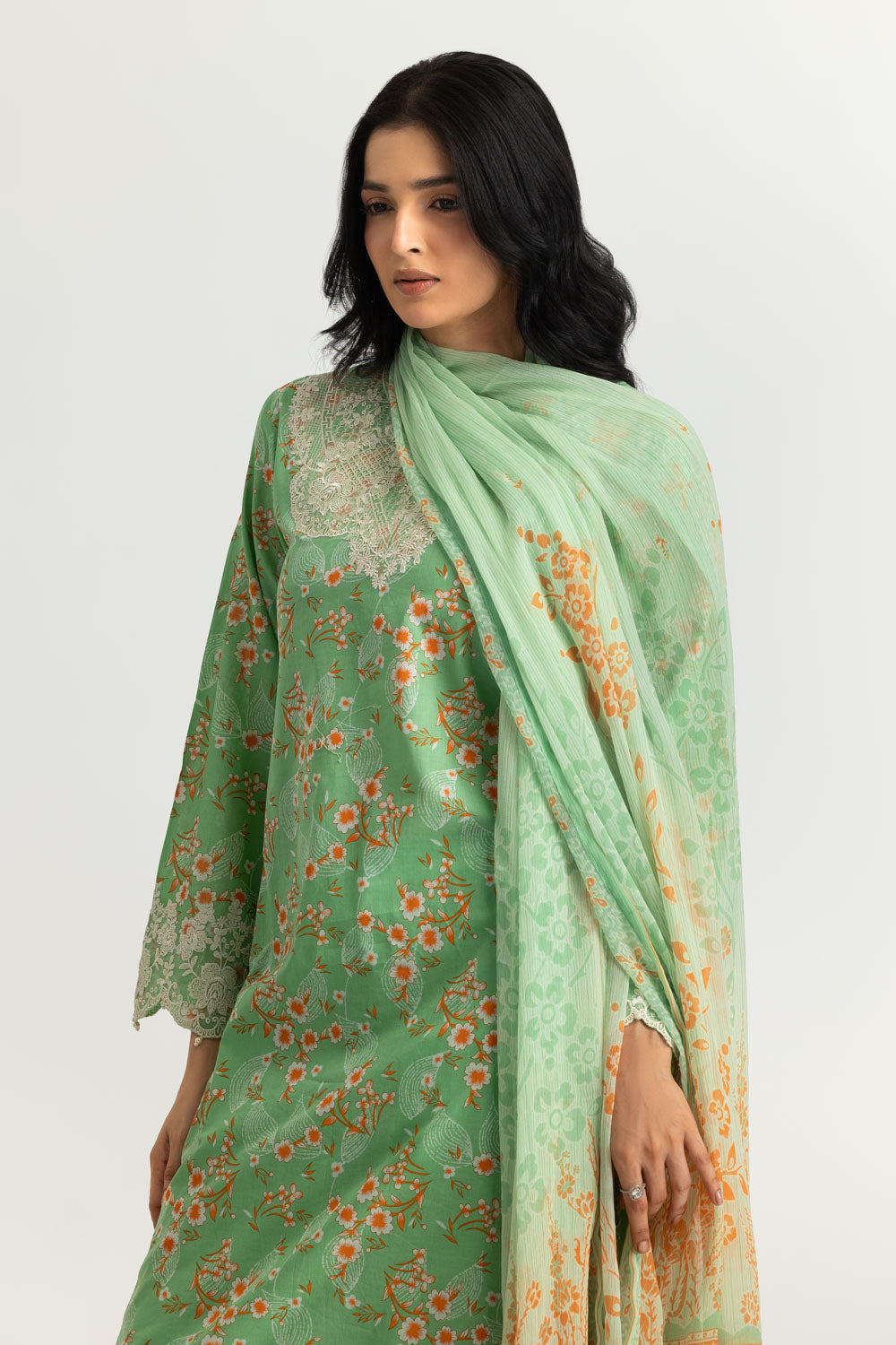 3PC Lawn Printed Suit With Embroidered