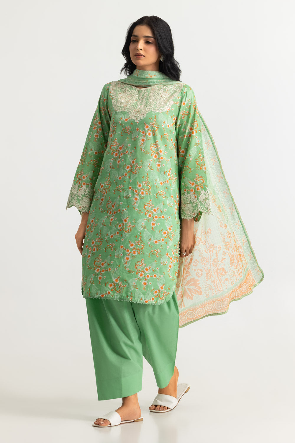 3PC Lawn Printed Suit With Embroidered