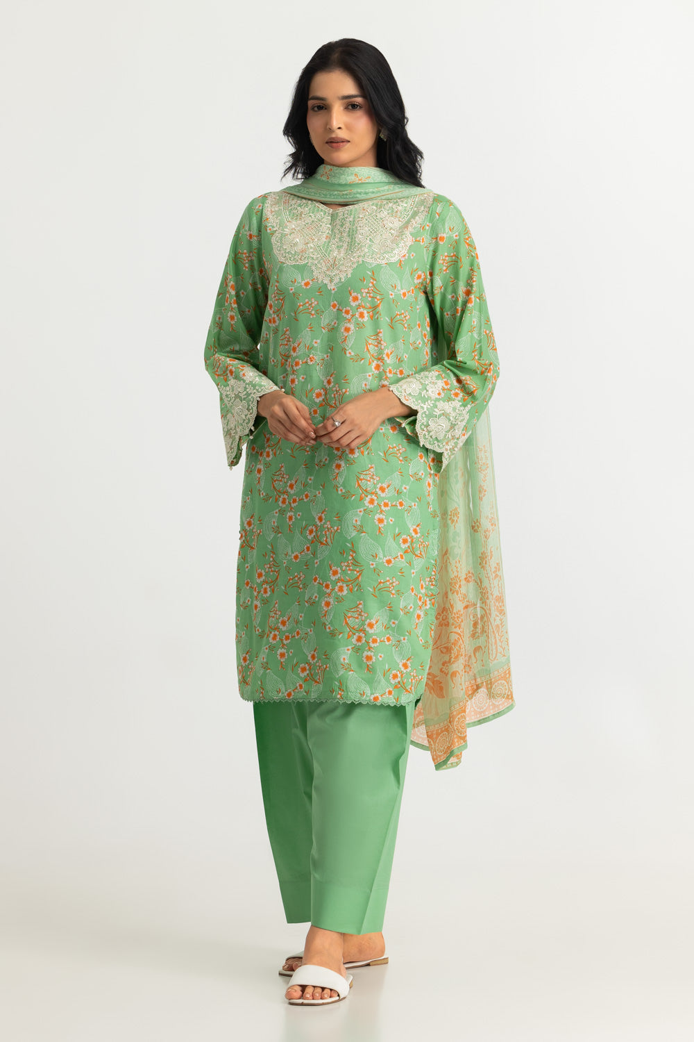3PC Lawn Printed Suit With Embroidered