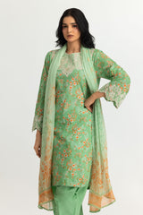 3PC Lawn Printed Suit With Embroidered