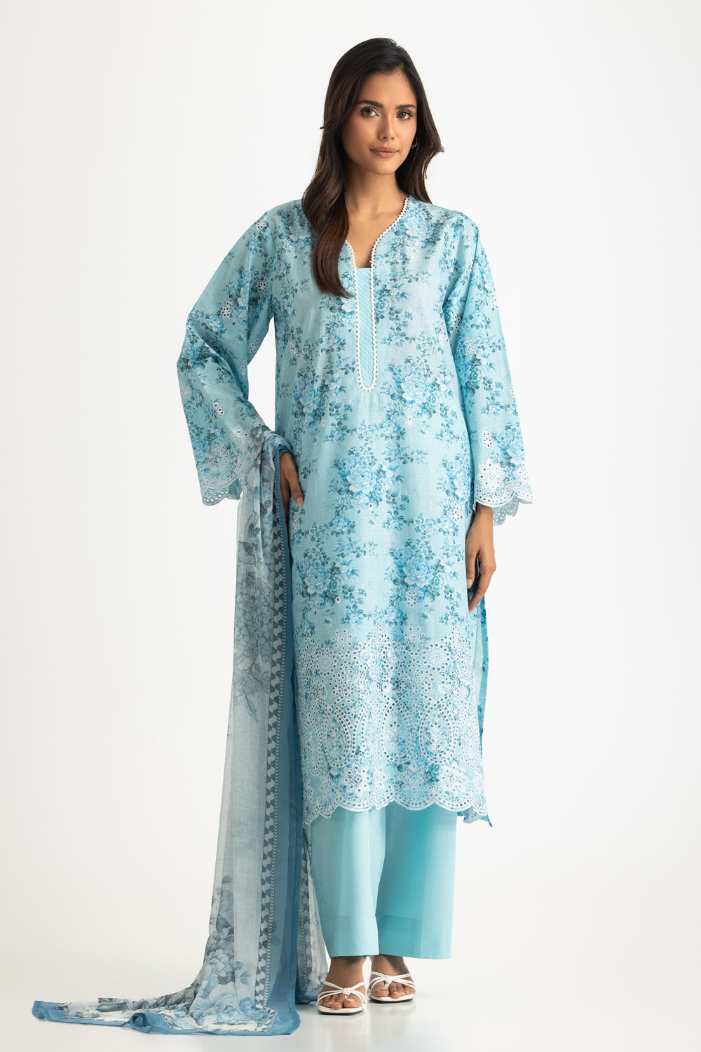 3PC Lawn Printed Suit With Embroidered