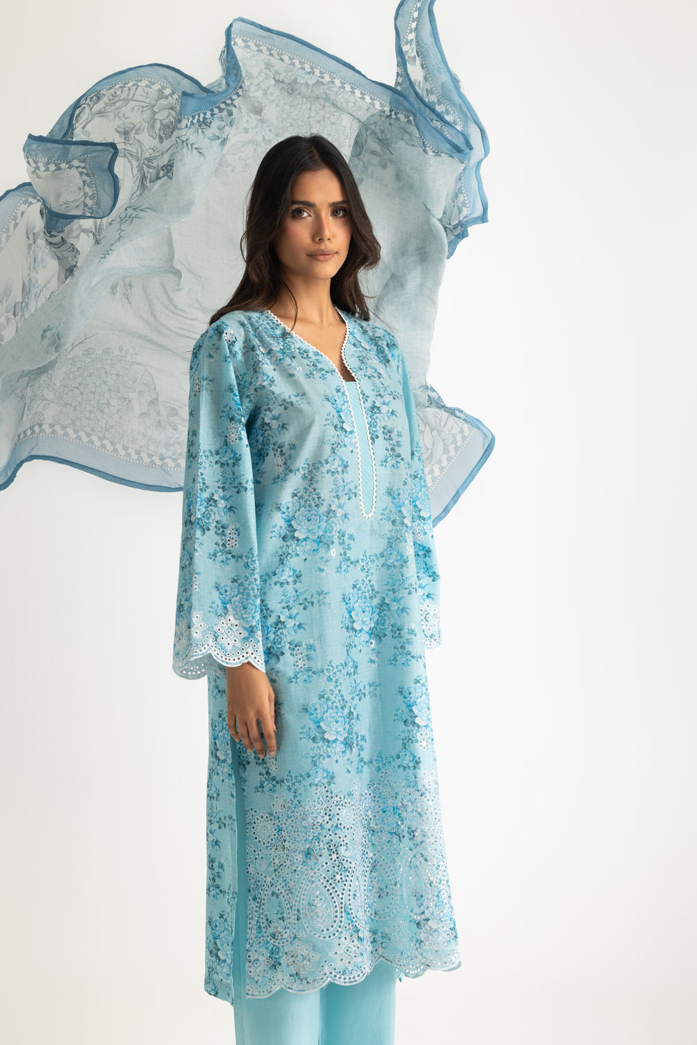 3PC Lawn Printed Suit With Embroidered