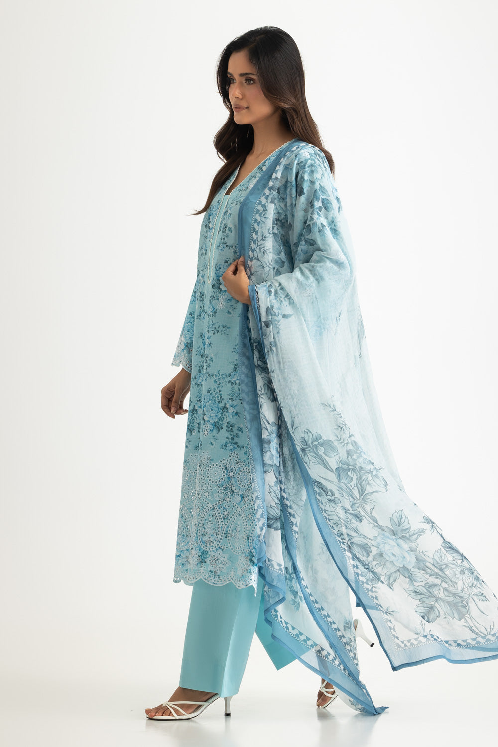 3PC Lawn Printed Suit With Embroidered