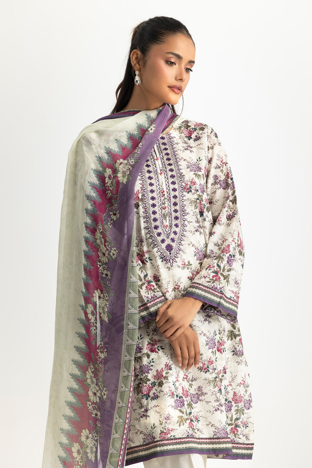 3PC Lawn Printed Suit With Embroidered