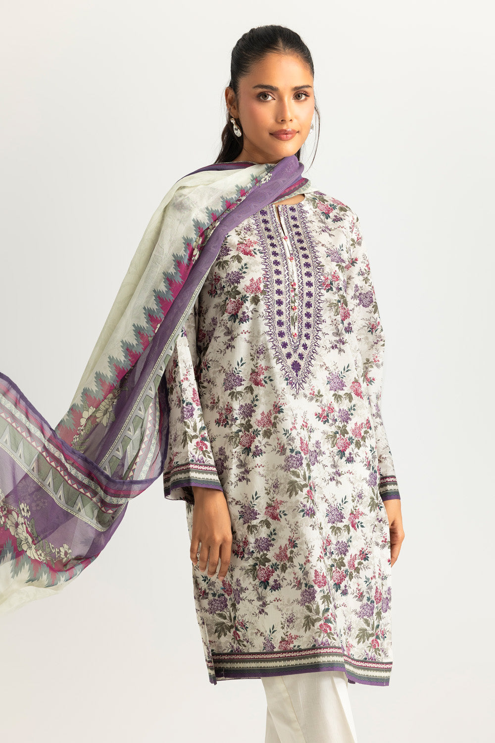3PC Lawn Printed Suit With Embroidered