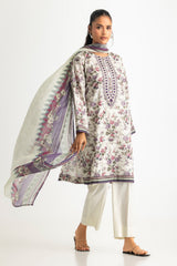 3PC Lawn Printed Suit With Embroidered