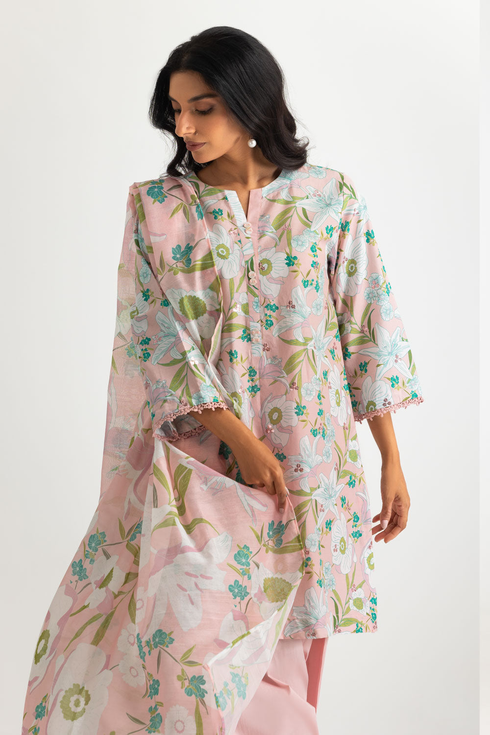 3PC Lawn Printed Suit With Embroidered
