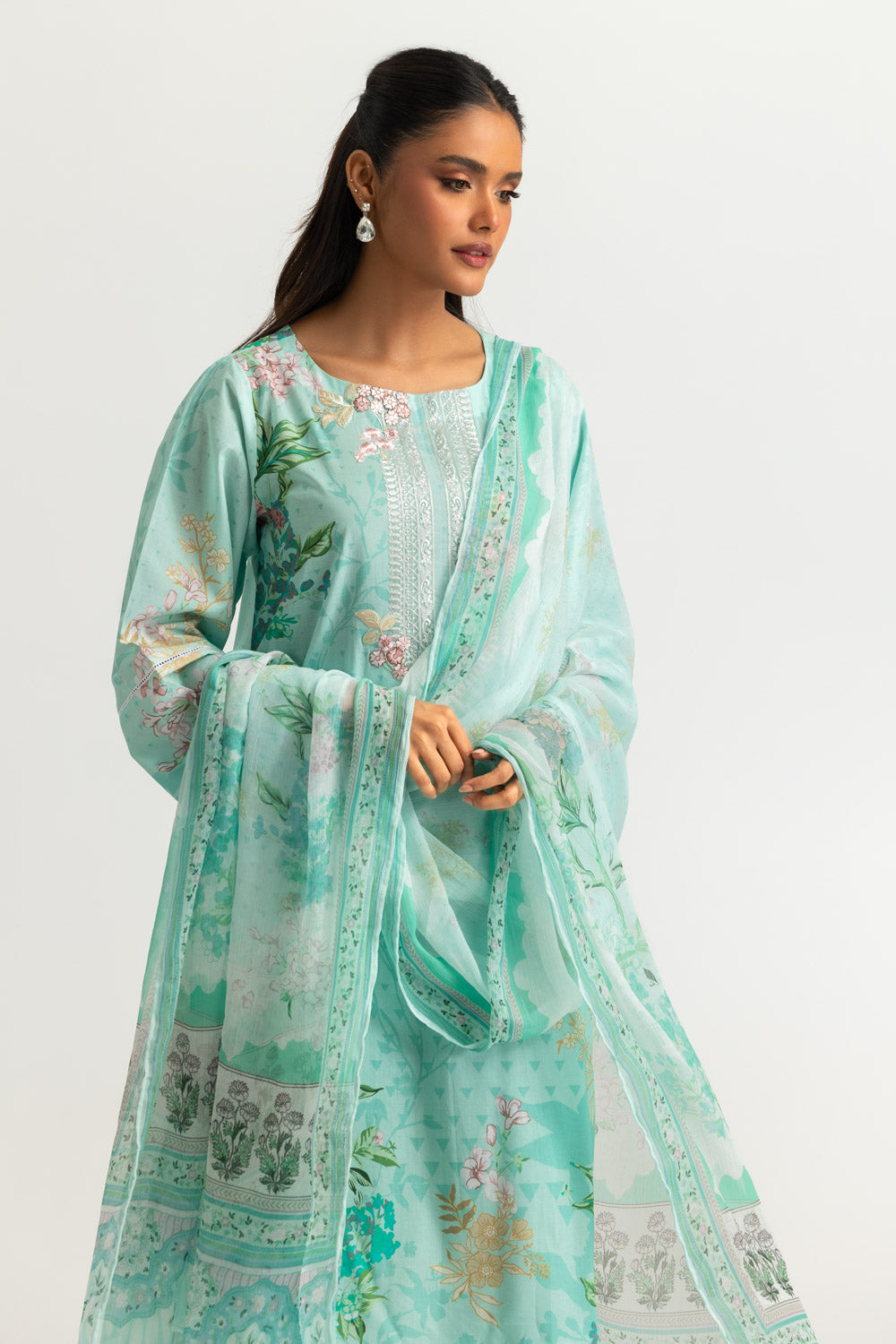 3PC Lawn Printed Suit With Embroidered