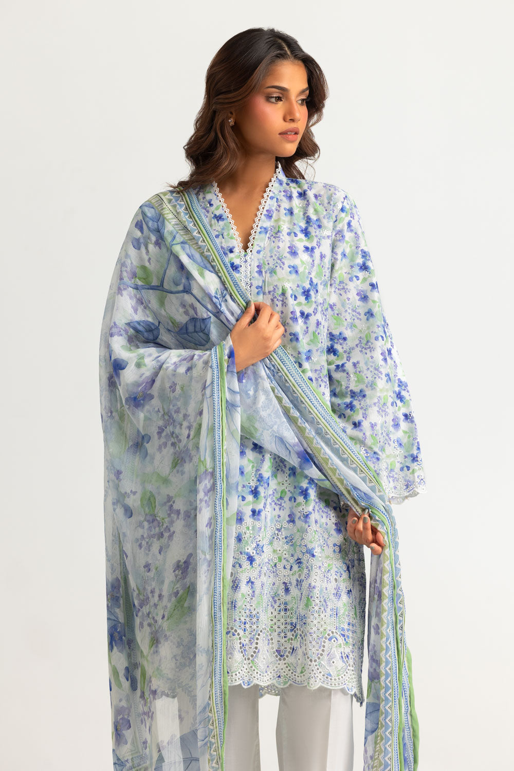 3PC Lawn Printed Suit With Embroidered