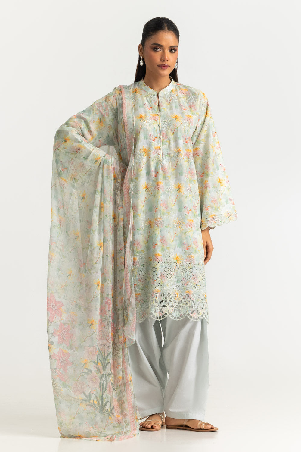 3PC Lawn Printed Suit With Embroidered