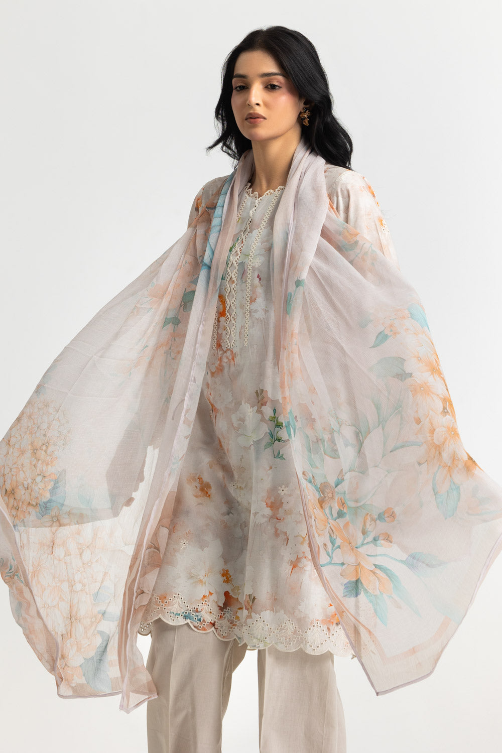 3PC Lawn Printed Suit With Embroidered