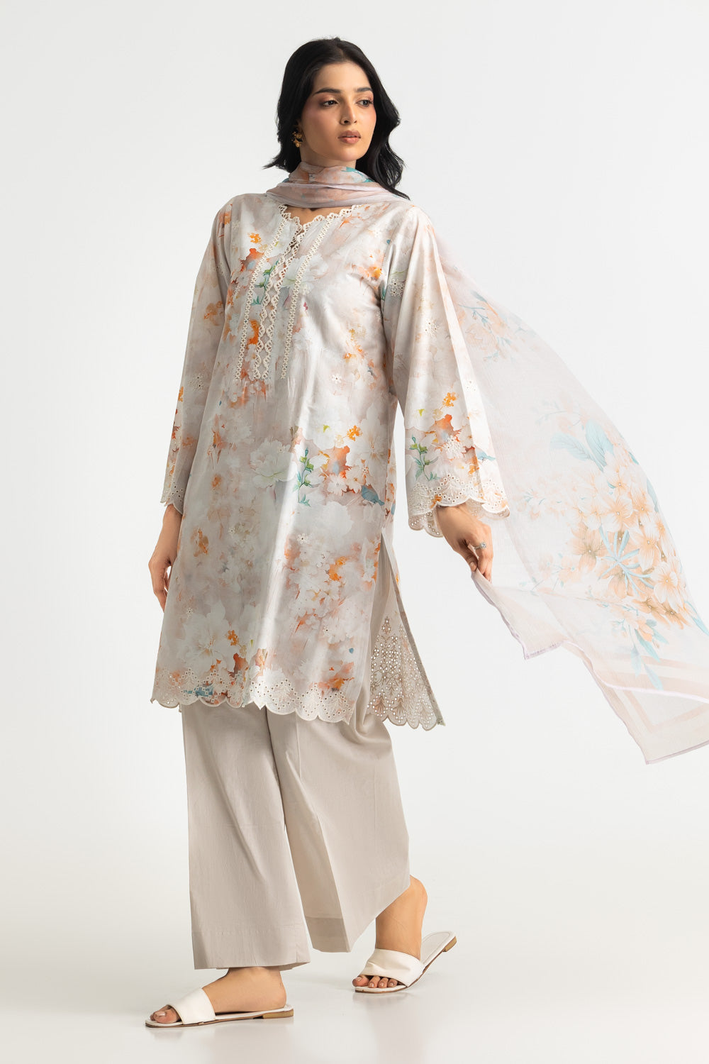 3PC Lawn Printed Suit With Embroidered