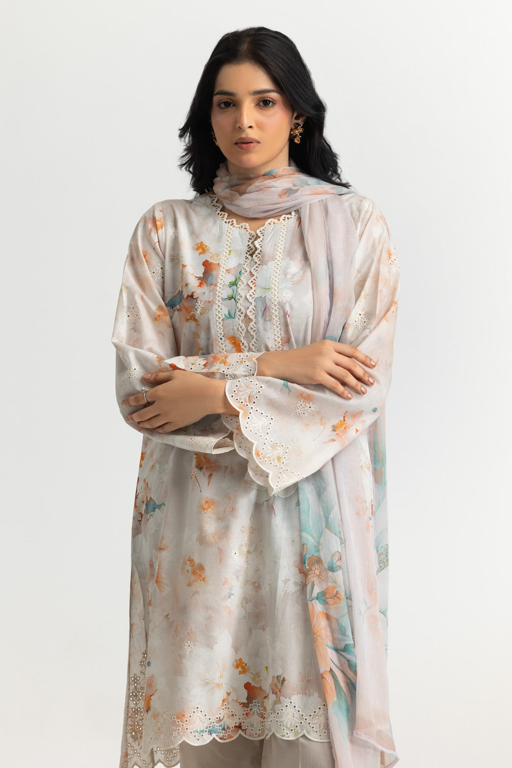 3PC Lawn Printed Suit With Embroidered