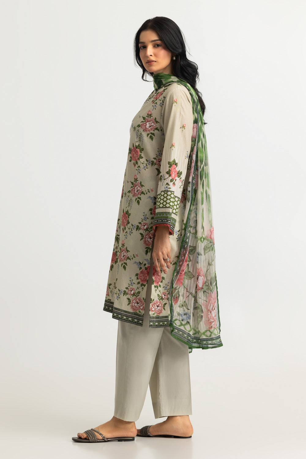 3PC Lawn Printed Suit With Embroidered