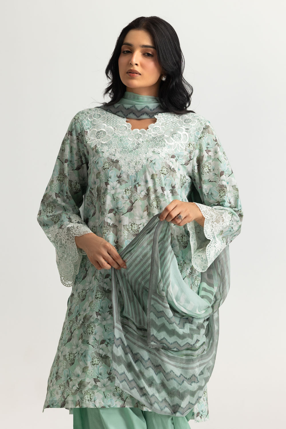 3PC Lawn Printed Suit With Embroidered