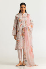 3PC Lawn Printed Suit With Embroidered