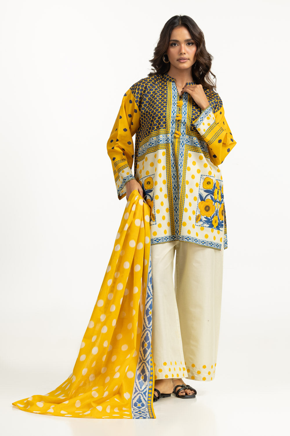 3PC Lawn Printed Suit With Embroidered Trouser