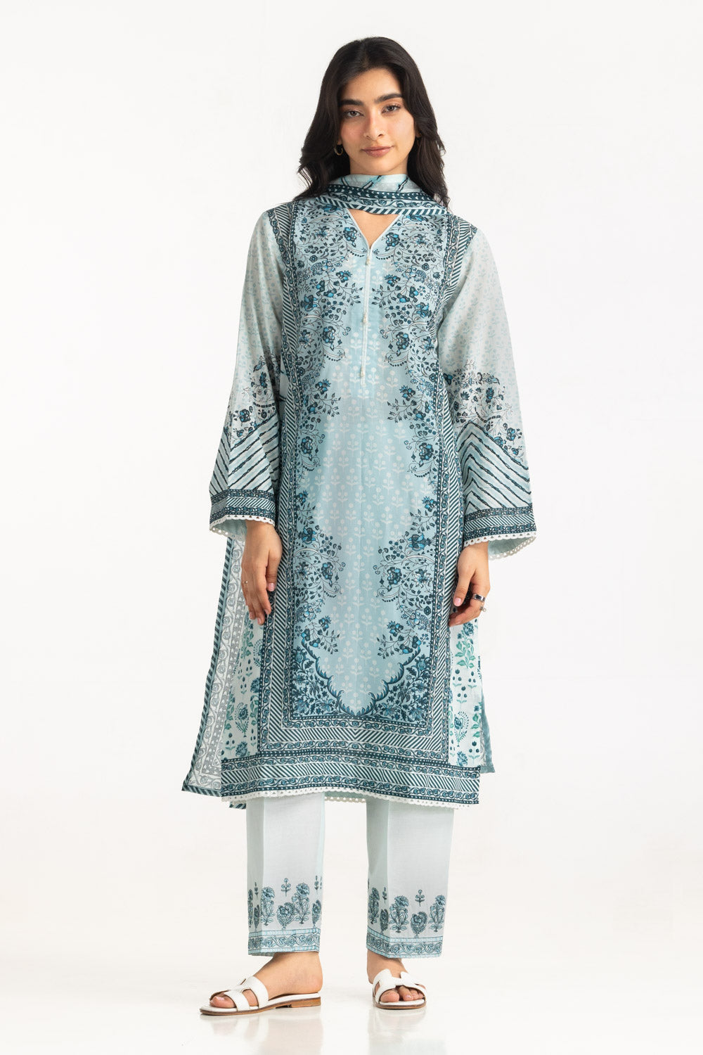 3PC Lawn Printed Suit With Embroidered Trouser