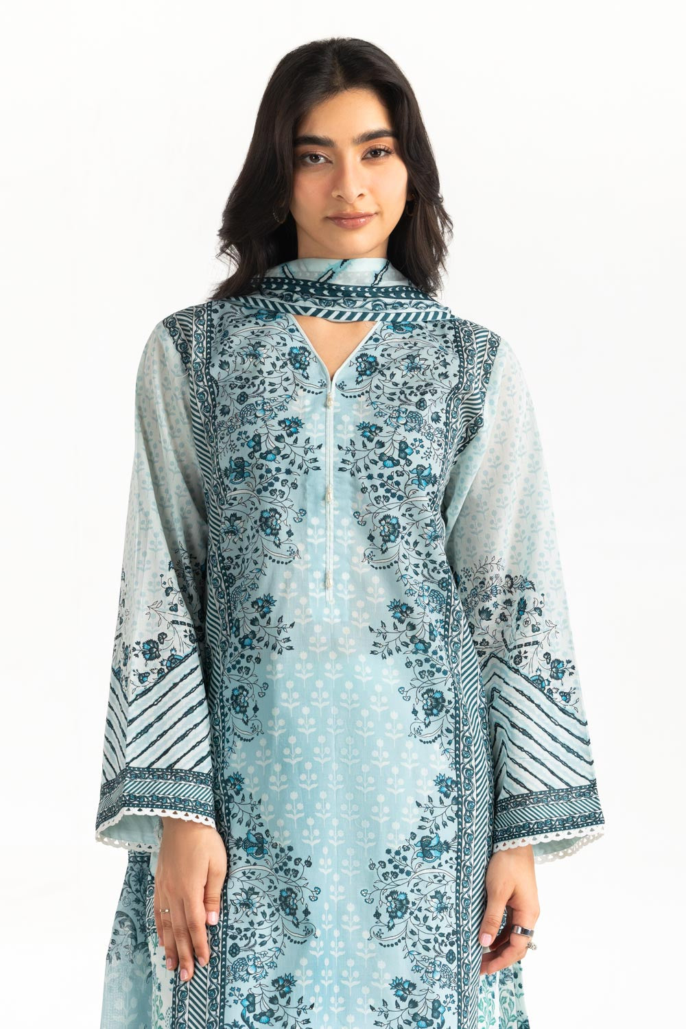 3PC Lawn Printed Suit With Embroidered Trouser