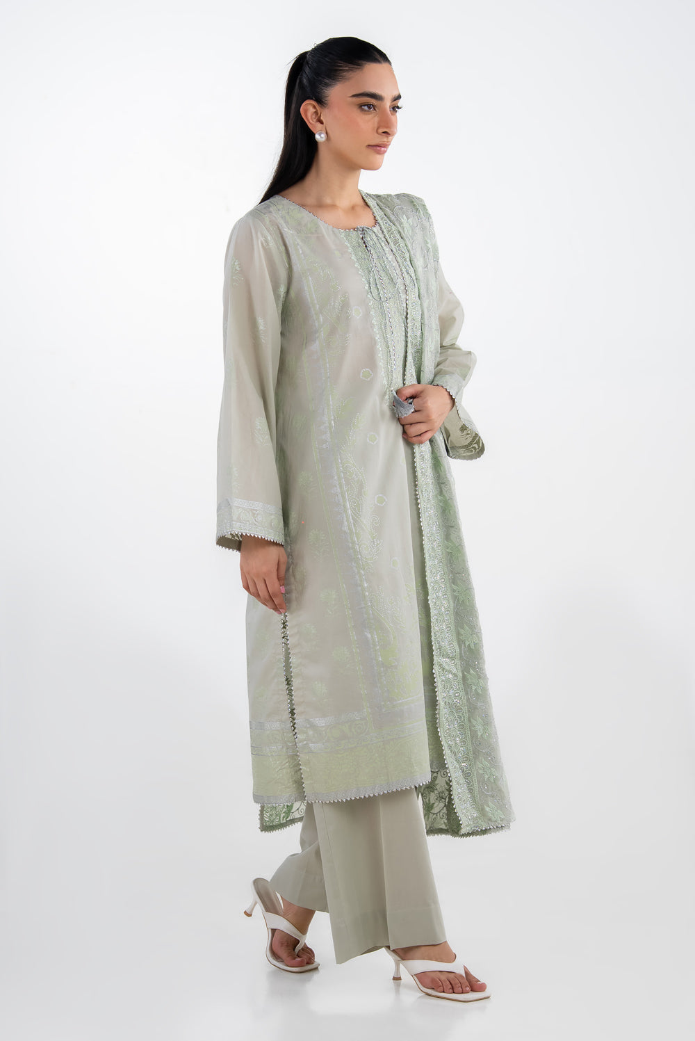 3PC Lawn Silver And Lacquer Printed Suit