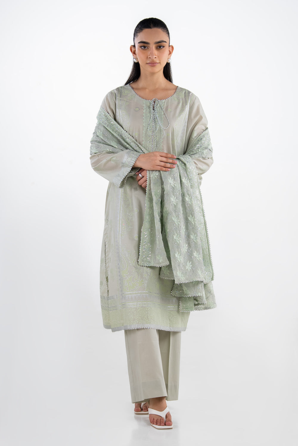 3PC Lawn Silver And Lacquer Printed Suit