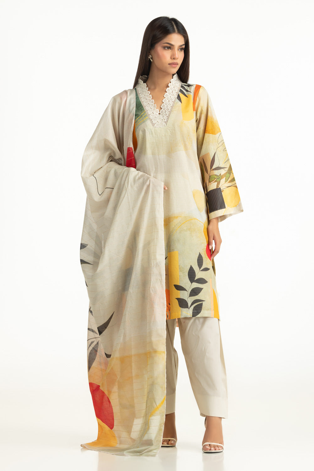 3PC Masoori Printed Stripe Suit