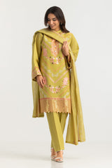 3PC Paper Cotton Embroidered Suit
