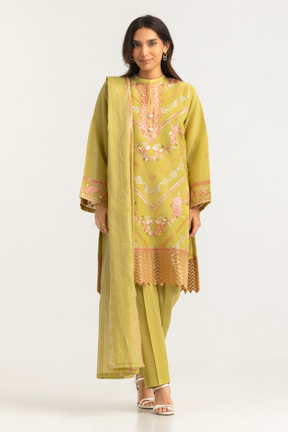 3PC Paper Cotton Embroidered Suit