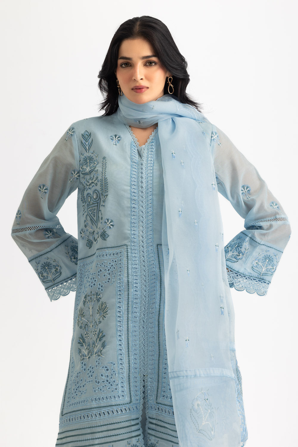 3PC Paper Cotton Embroidered Suit