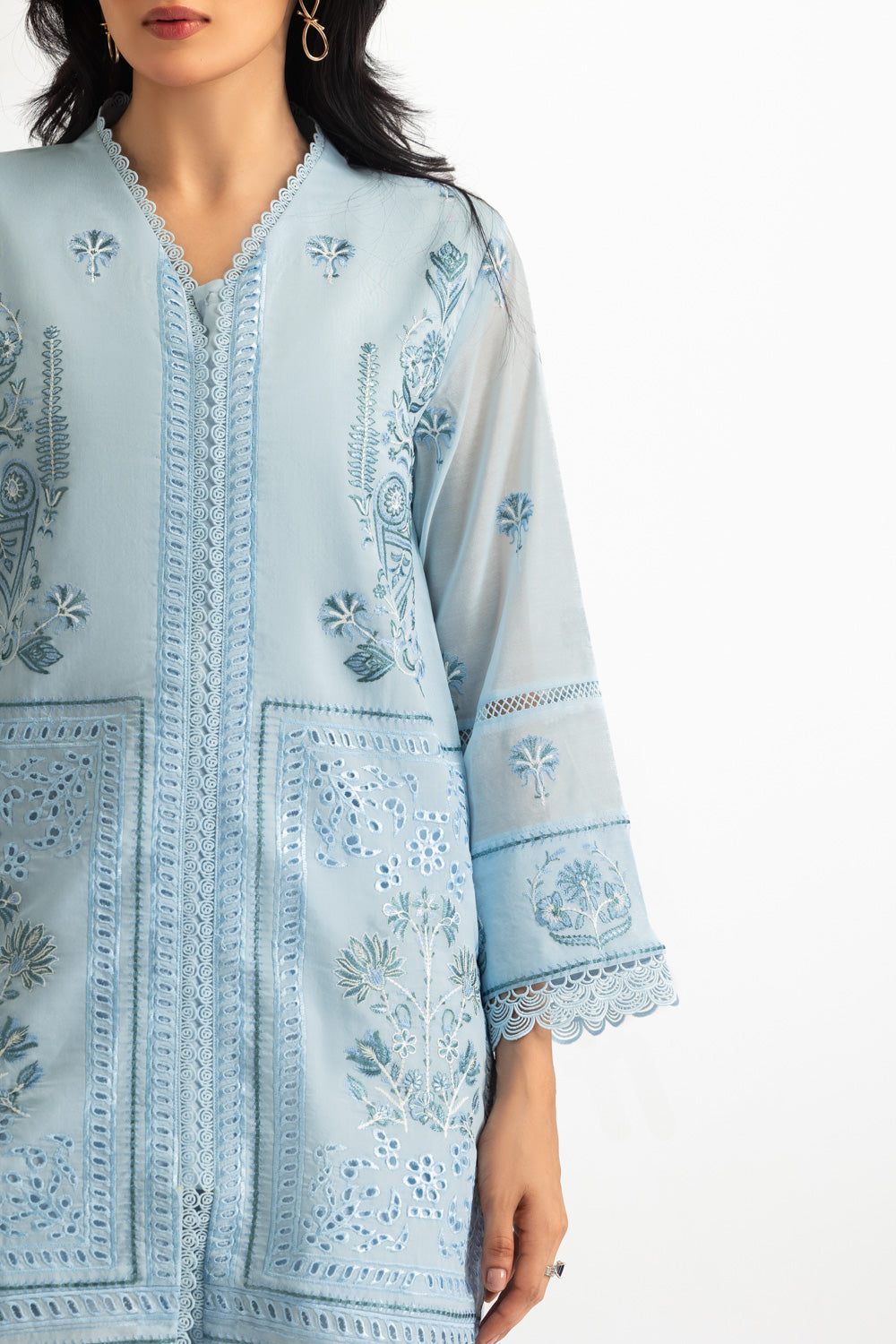 3PC Paper Cotton Embroidered Suit