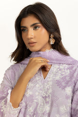 3PC Poly Cambric Printed Suit With Embroidered