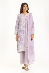 3PC Poly Cambric Printed Suit With Embroidered