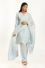 3PC Poly Slub Printed Suit With Embroidered