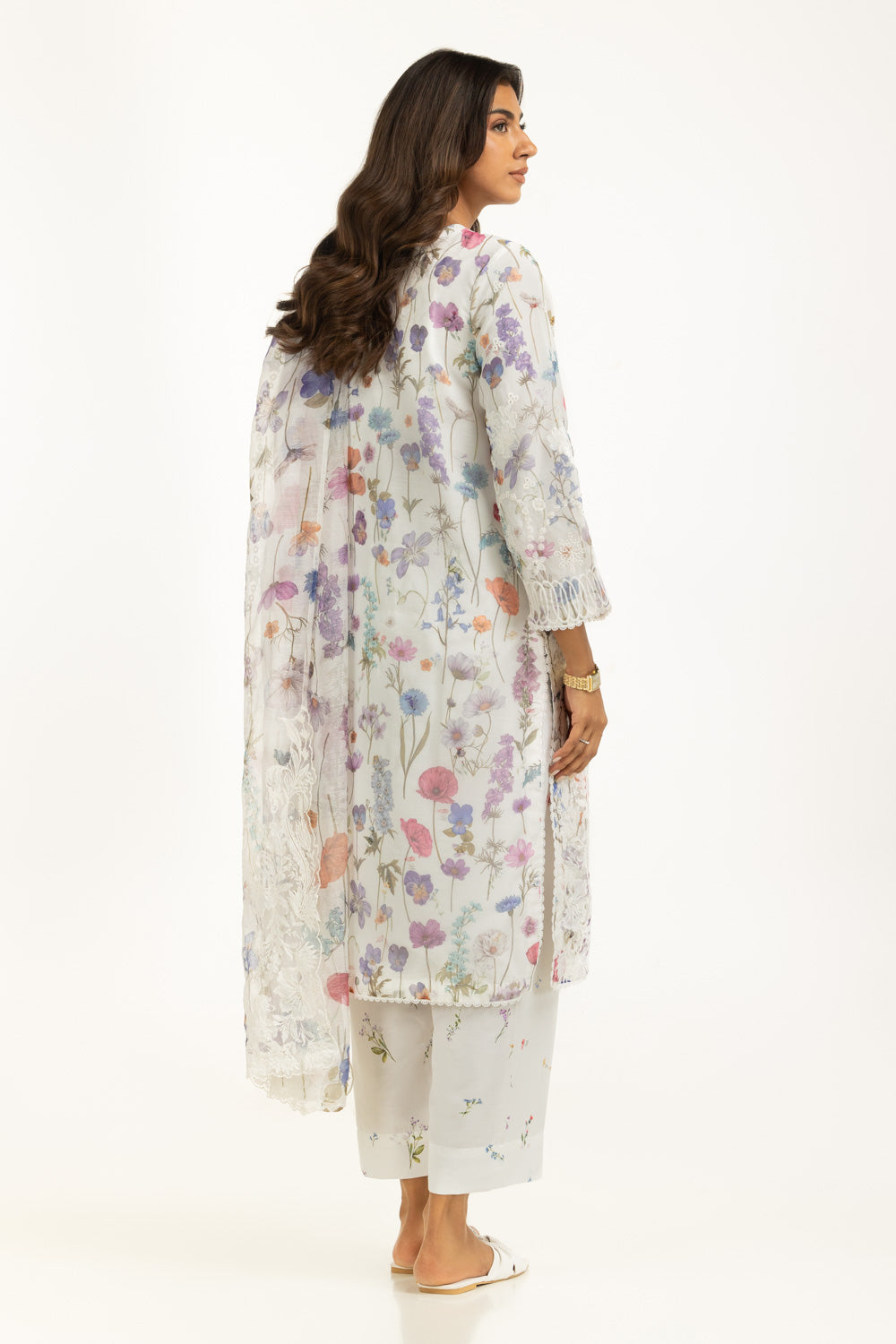 3PC Poly Slub Printed Suit With Embroidered