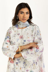 3PC Poly Slub Printed Suit With Embroidered